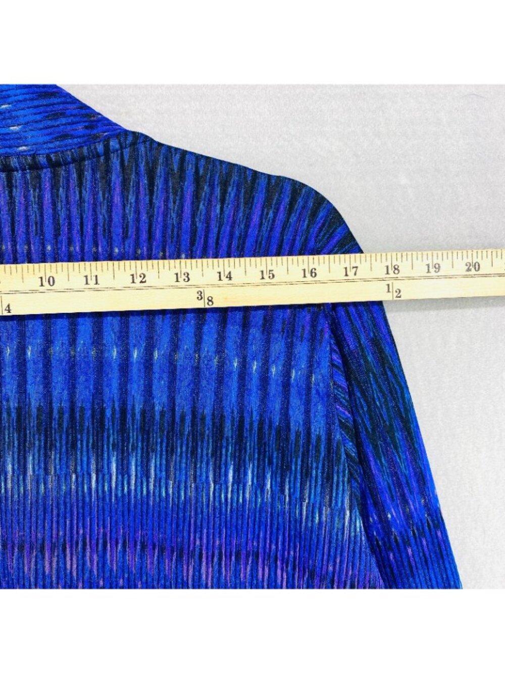 Susan Graver Liquid Knit Sweate XL Purple Blue Stretch Abstract Open Cardigan - Picture 10 of 14